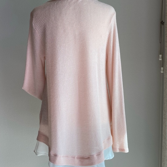 Coco and Main Blush Waffle Chiffon-Trim Tunic Large - Picture 3 of 5